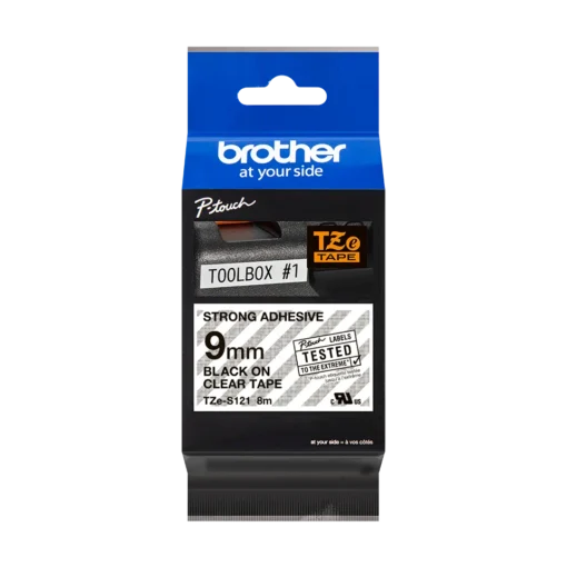 Brother laminated 9mm TZe-s121 black on clear Label Catridge Compatible